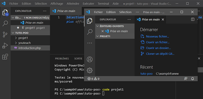 acces direct sous dossier terminal vscode